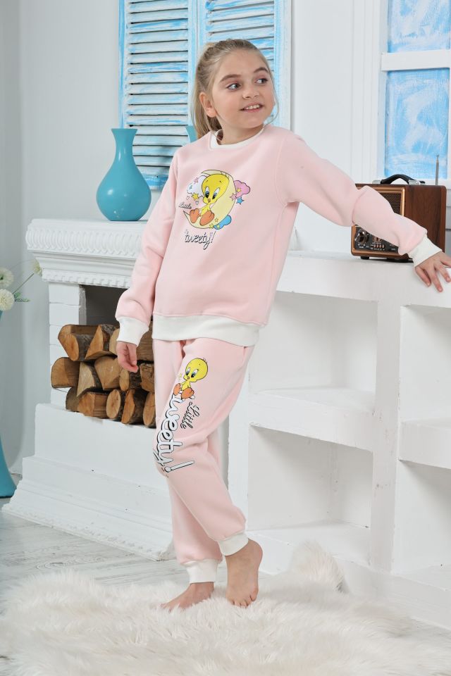 Kapitex 6182 Kız Çocuk Twety Baskılı Uzun Kol Pijama Takımı