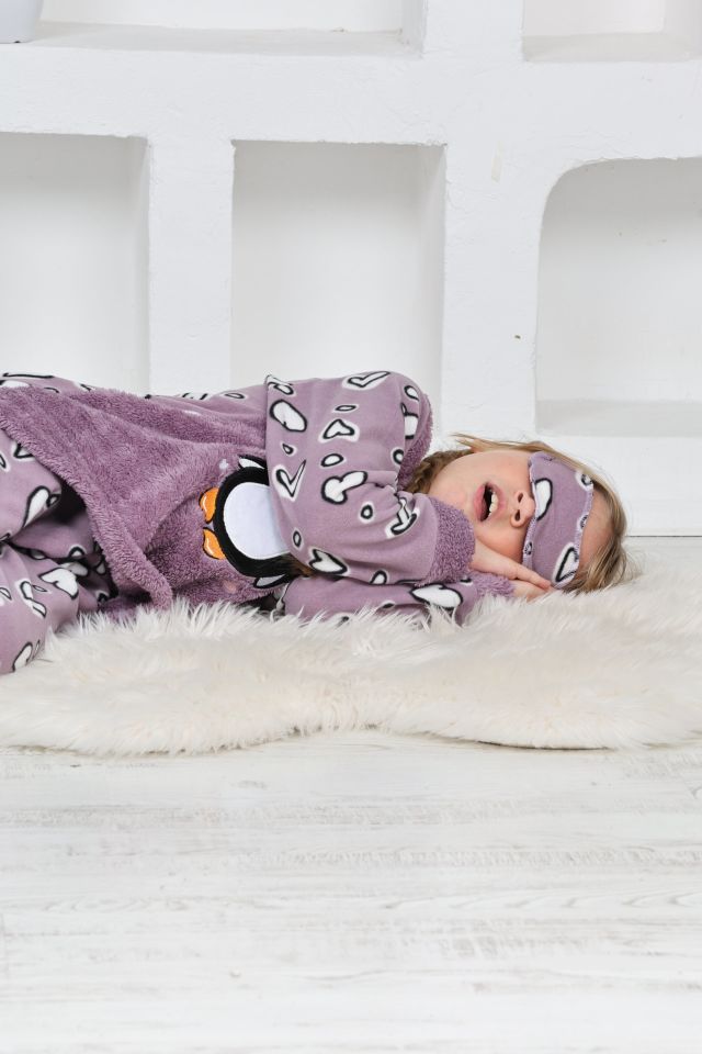 Kapitex 4994 Kız Çocuk Penguenli Polar Uzun Kol Pijama Takımı