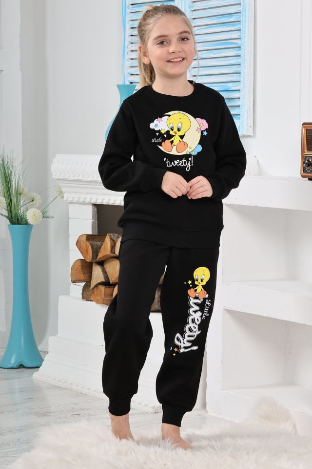 Kapitex 6181 Kız Çocuk Twety Baskılı Uzun Kol Pijama Takımı