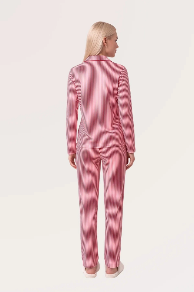 Pjs 30144 Kadın Çizgili Uzun Kol Pijama Takımı