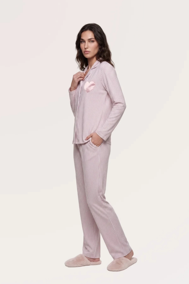 Pjs 30145 Kadın Uzun Kol Çizgili Pijama Takımı