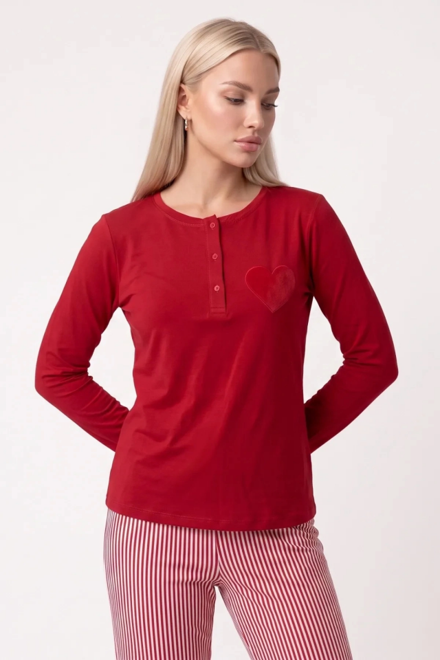 Pjs 30148 Kadın Uzun Kol Kalpli Pijama Takımı