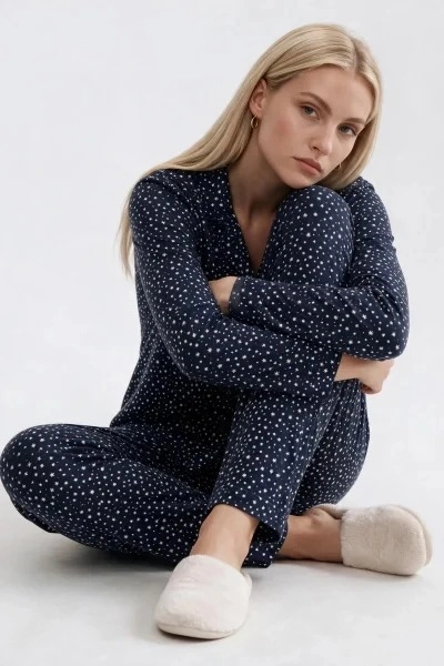 Pjs 30182 Kadın Uzun Kol Önden Düğmeli Pijama Takımı