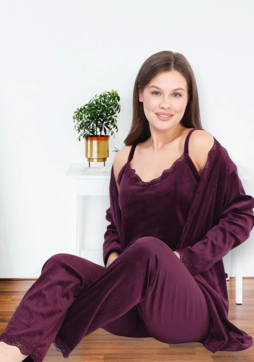 Good Night 1633-9 Kadın Kadife 3'lü Pijama Takımı