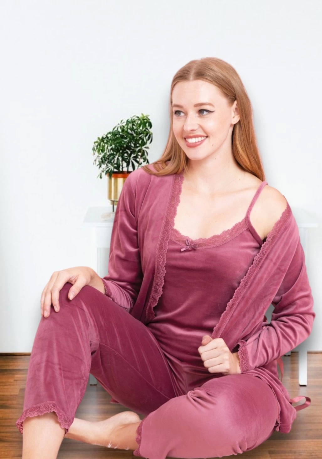Good Night 1633-3 Kadın Kadife 3'lü Pijama Takımı