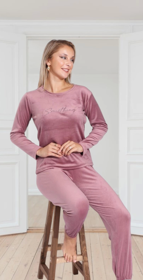 Good Night 2553-20 Kadın Kadife Uzun Kol Pijama Takımı