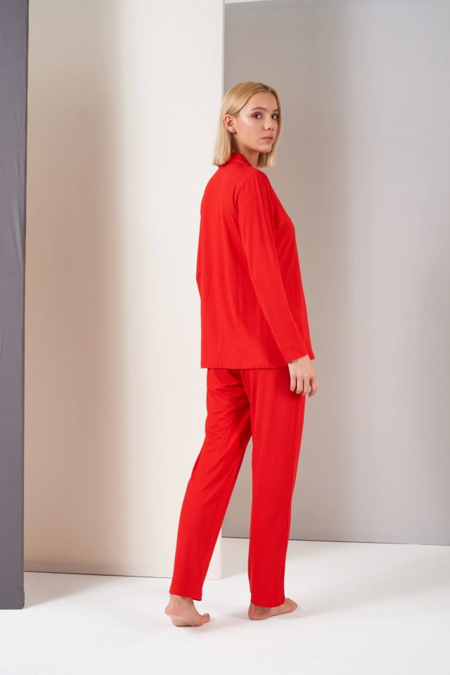 Pjs 26028  Bayan Önden Düğmeli Pijama Takımı