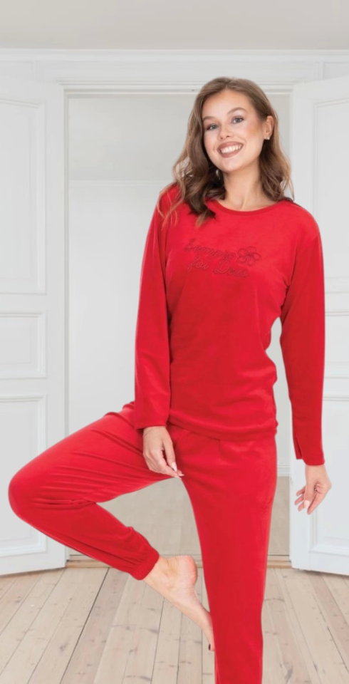 Good Night 2553-29 Kadın Kadife Uzun Kol Pijama Takımı