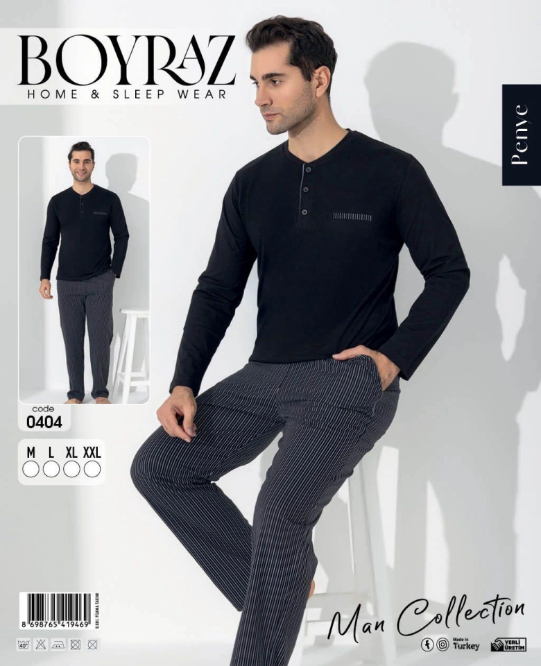 Boyraz 0404 Erkek Uzun Kol Pijama Takımı