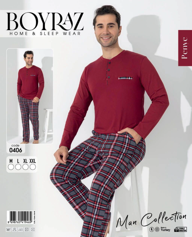 Boyraz 0406 Erkek Uzun Kol Pijama Takımı