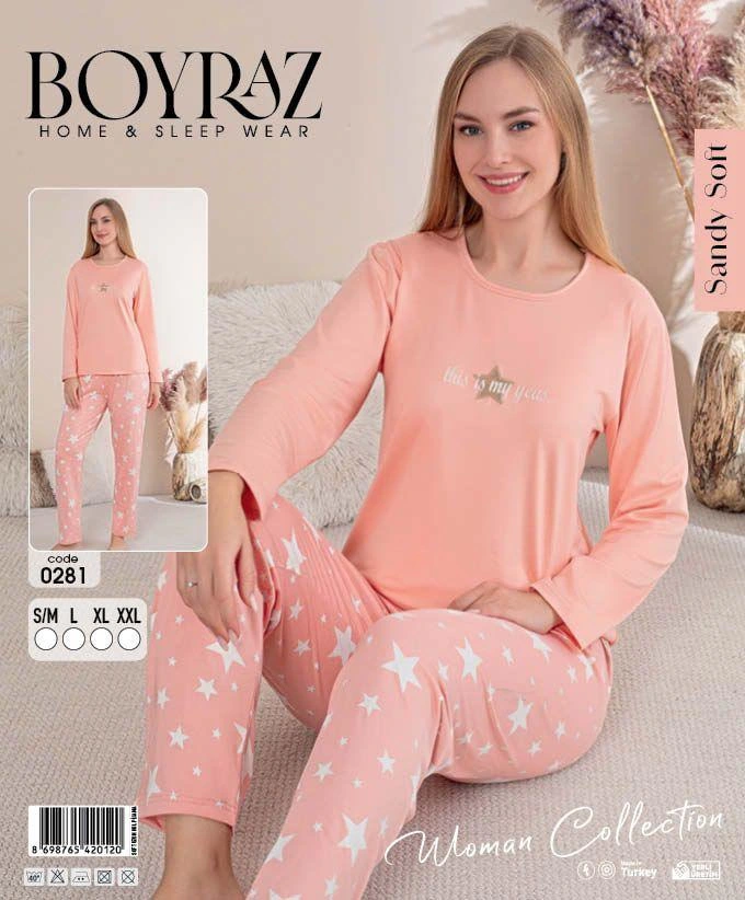 Boyraz 0281 Kadın Sandy Soft Uzun Kol Pijama Takımı