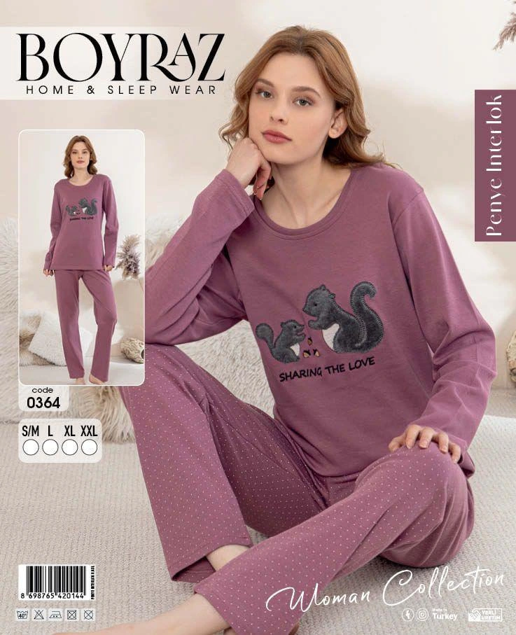 Boyraz 0364 Kadın Penye Uzun Kol Pijama Takımı