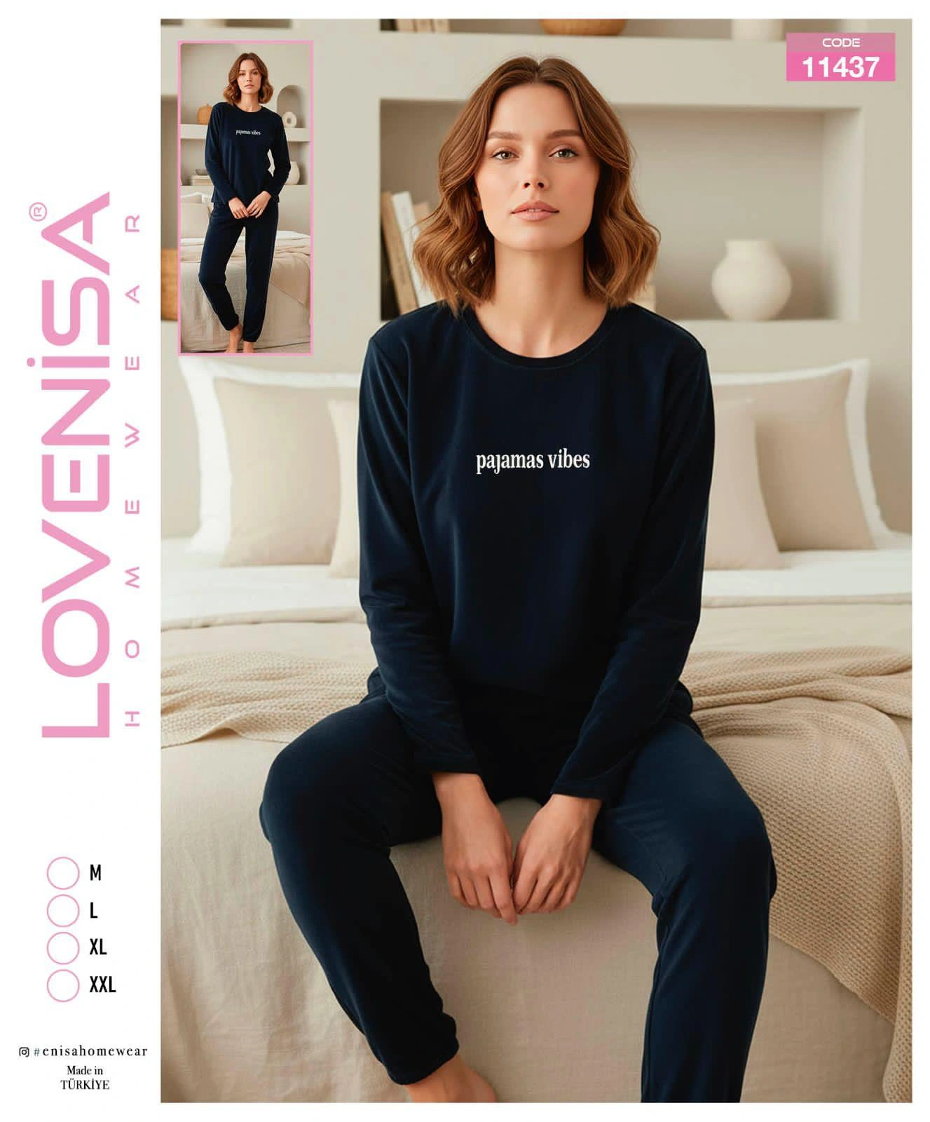 Lovenisa 11437 Kadın Kadife Uzun Kol Pijama Takımı