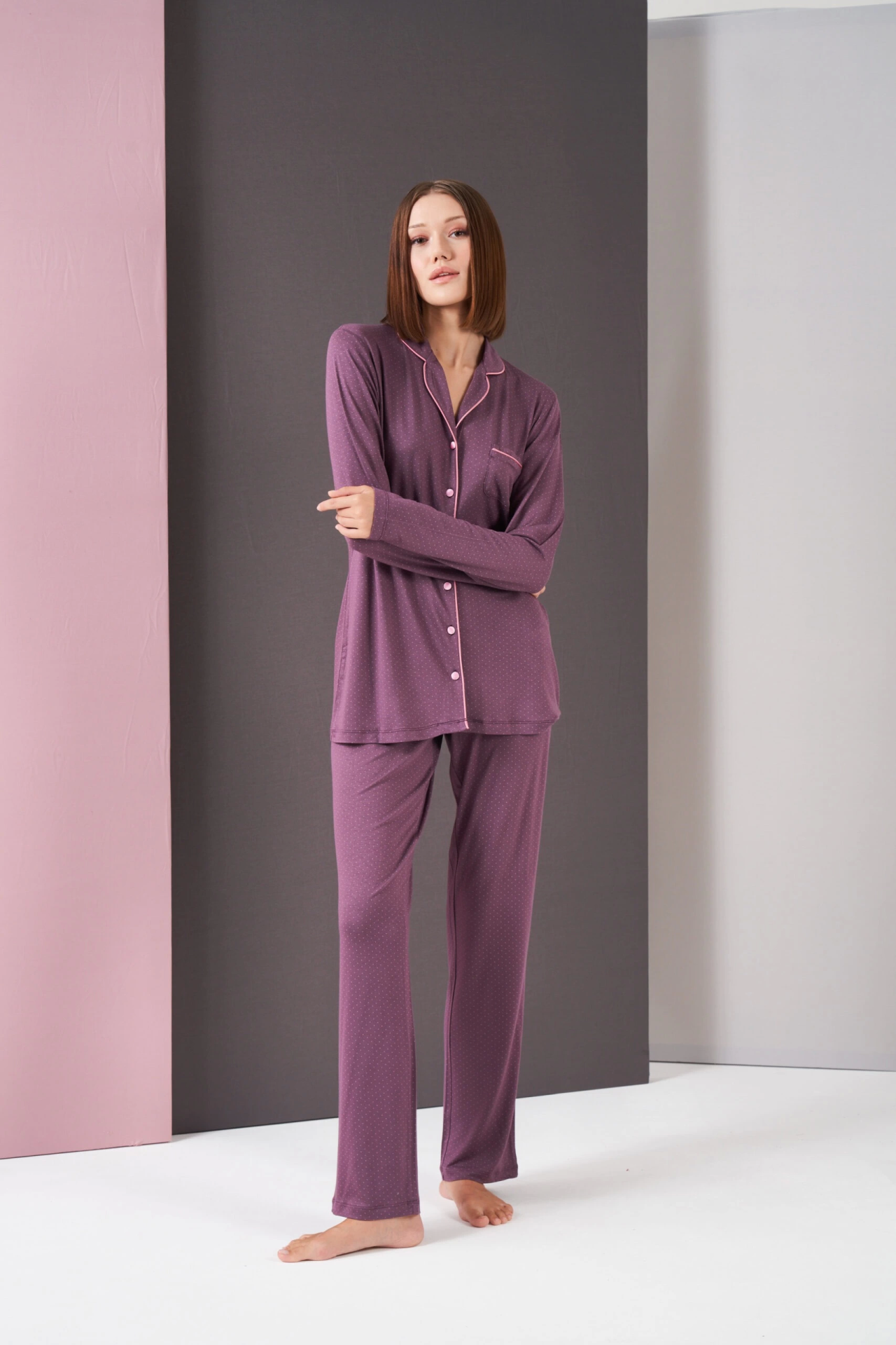 Pjs 26025 Önü Düğmeli Pijama Takımı