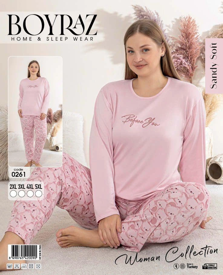 Boyraz 0261 Kadın Sandy Battal Uzun Kol Pijama Takımı
