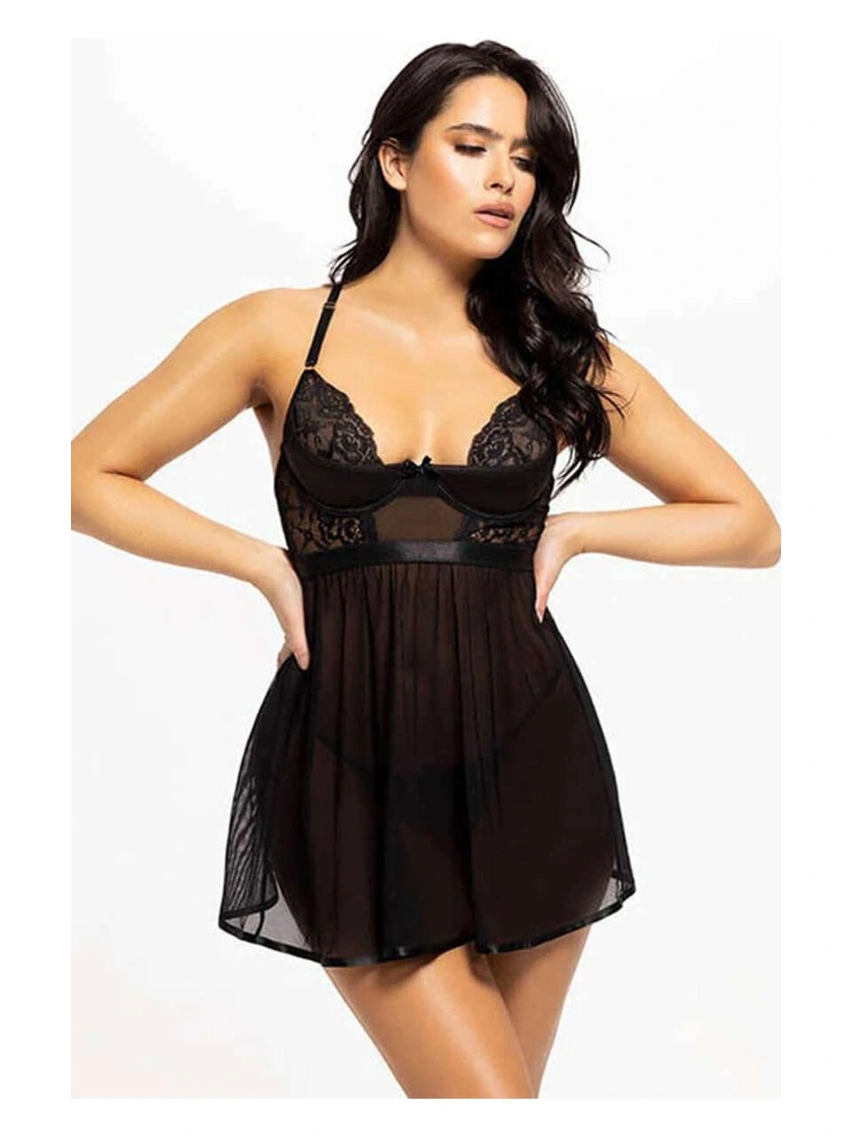 For Dreams 9107 Dantel Bağcıklı Ince Askılı Transparan Gecelik