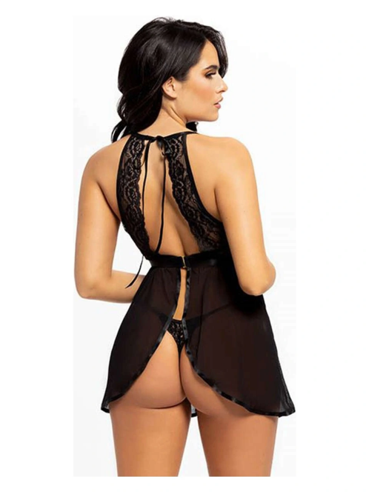 For Dreams 9107 Dantel Bağcıklı Ince Askılı Transparan Gecelik