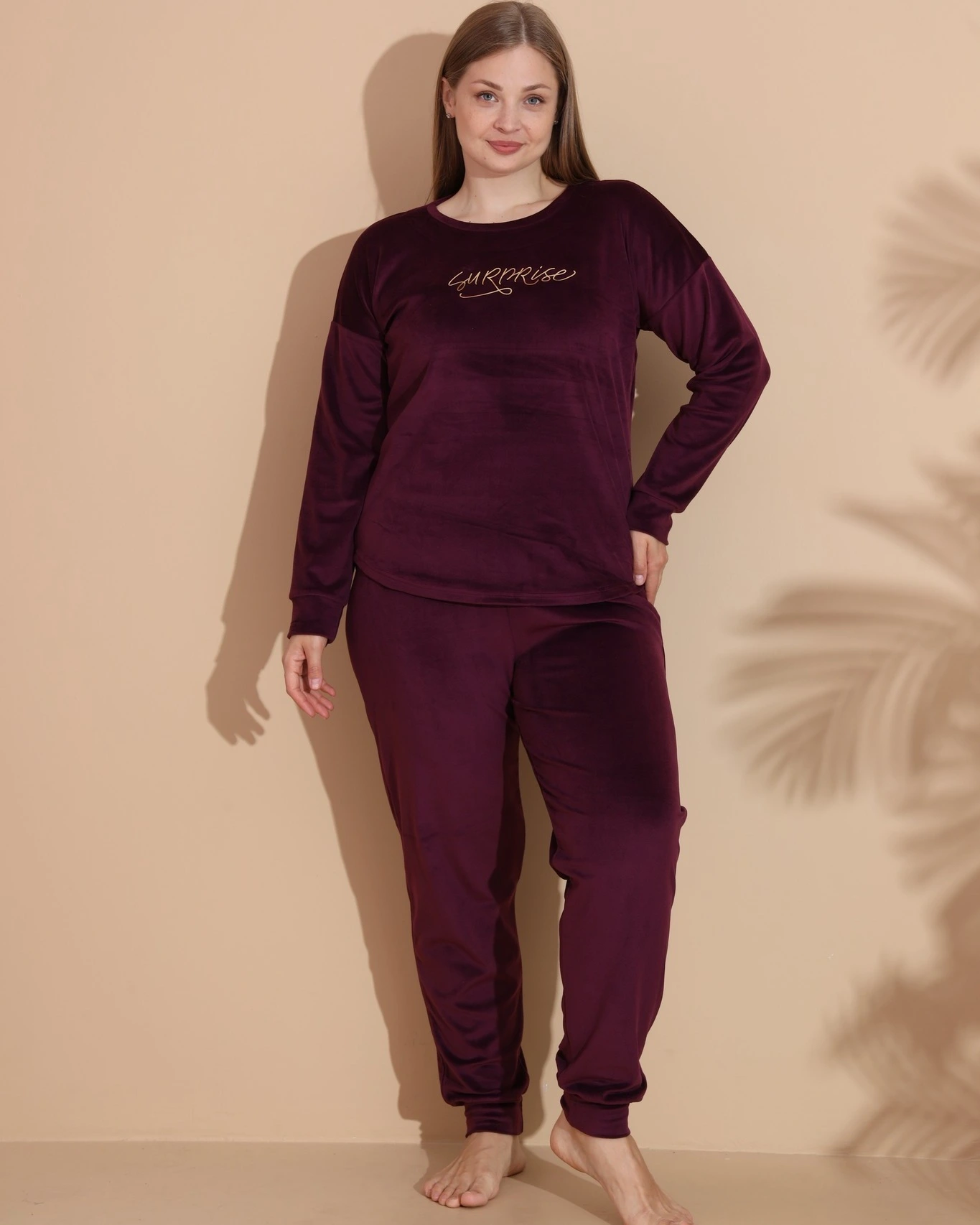 Estiva 25393 Uzun Kol Battal Kadife Pijama Takımı