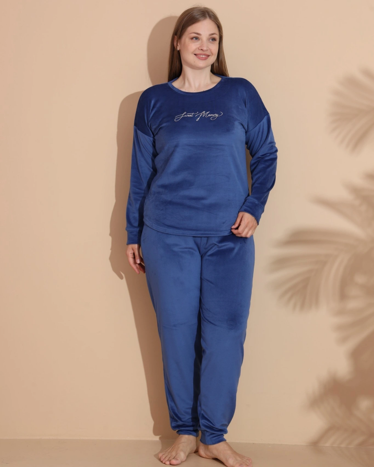 Estiva 25394 Uzun Kol Battal Kadife Pijama Takımı