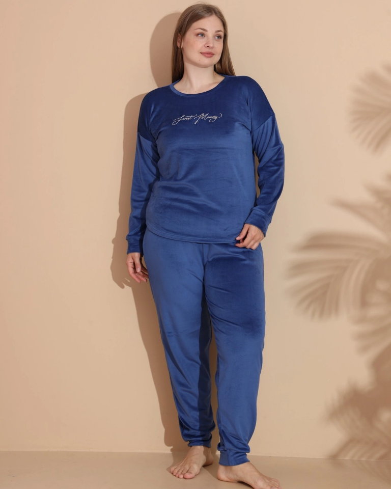 Estiva 25394 Uzun Kol Battal Kadife Pijama Takımı