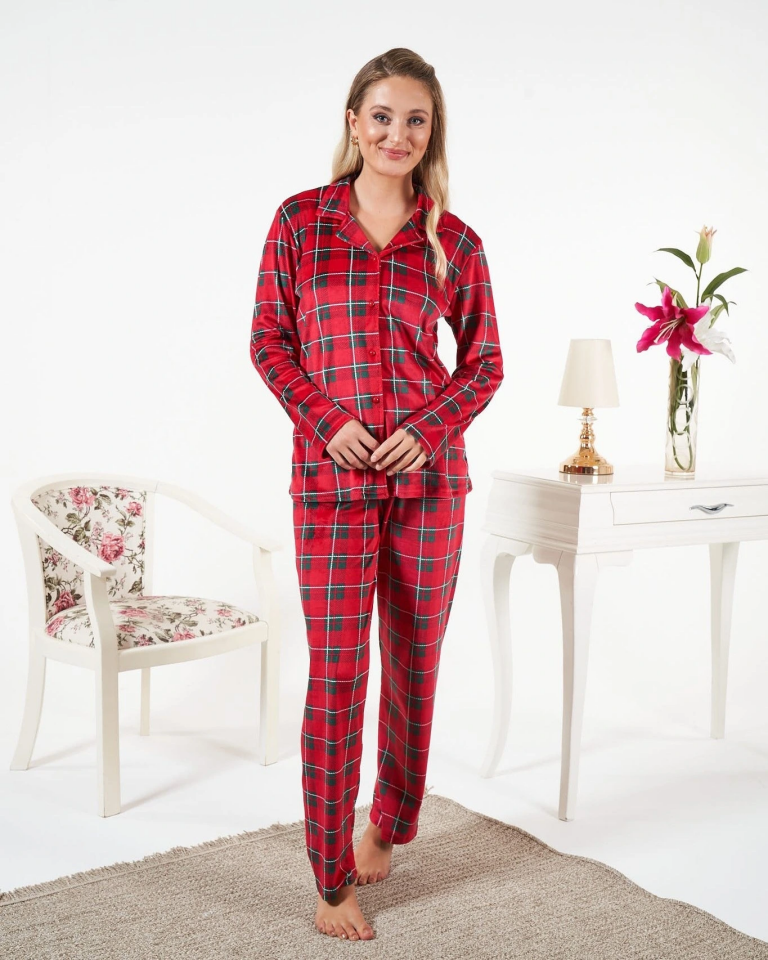 Estiva 25363 Gömlek Yaka Kadife Pijama Takımı