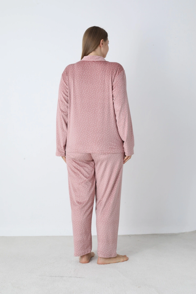 Estiva 25371 Gömlek Yaka Battal Kadife Pijama Takımı
