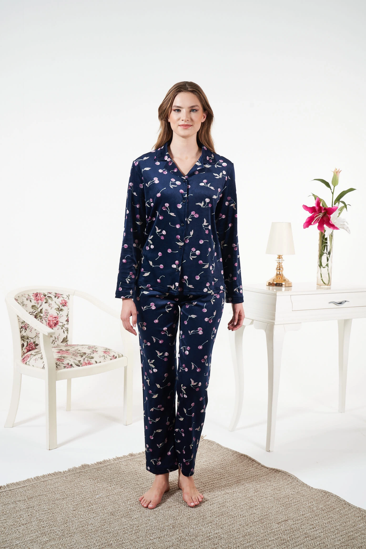 Estiva 25367 Gömlek Yaka Kadife Pijama Takımı