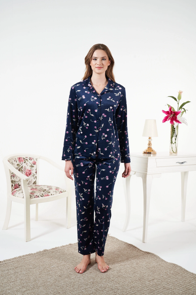 Estiva 25367 Gömlek Yaka Kadife Pijama Takımı