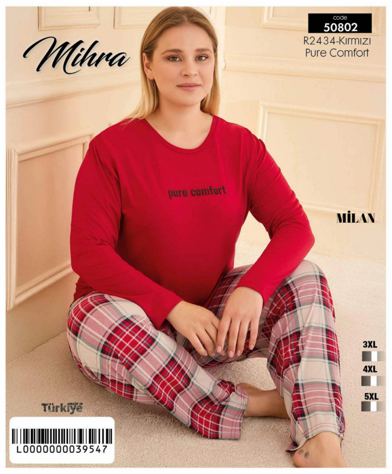 Mihra 50802 Kadın Battal Milan O Yaka Pijama Takımı