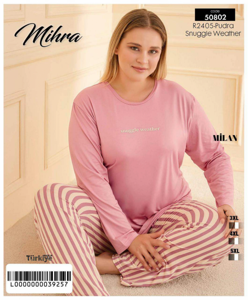 Mihra 50802 Kadın Battal Milan O Yaka Pijama Takımı