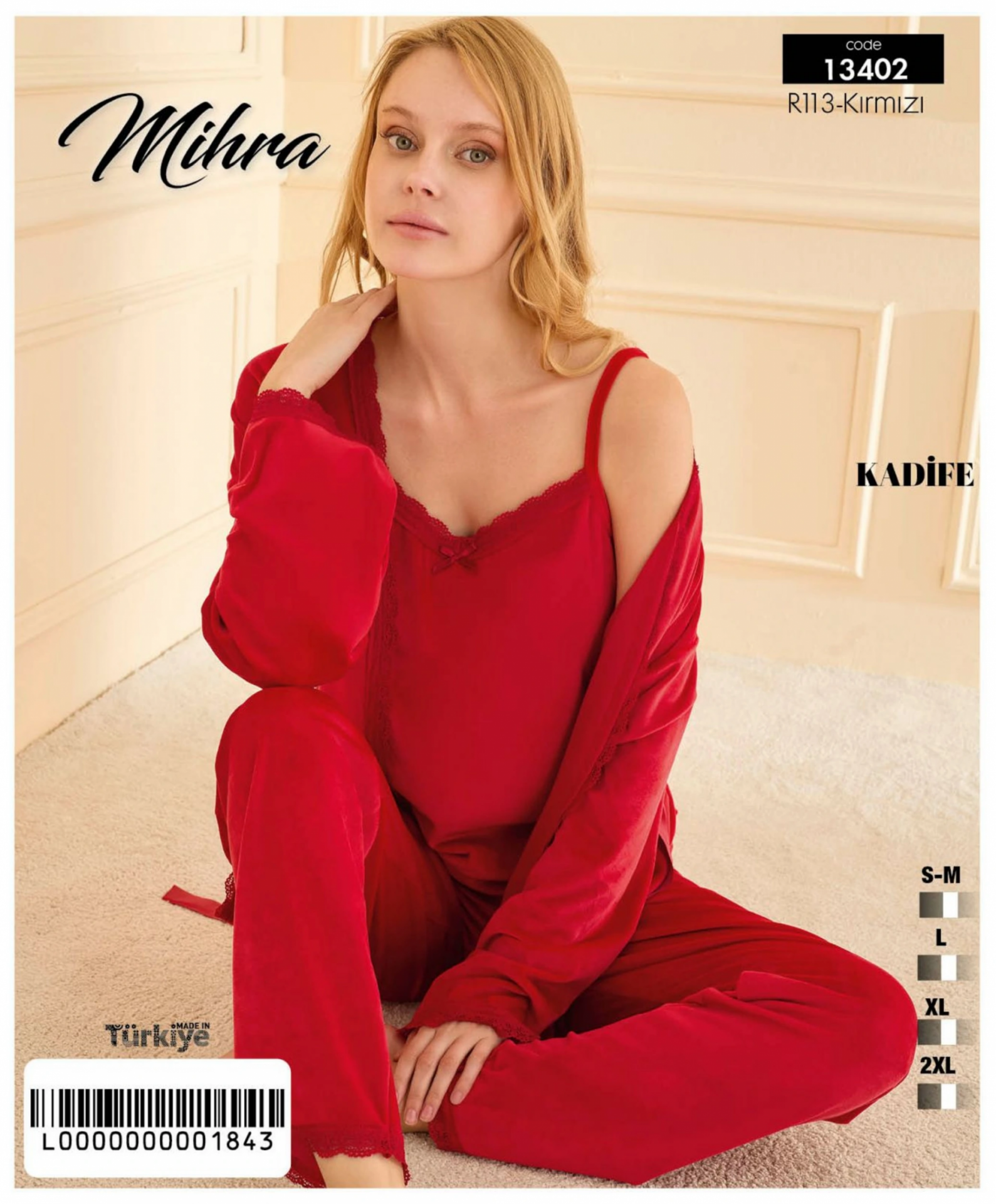 Mihra 13402 Kadın Kadife 3'Lü Pijama Takımı