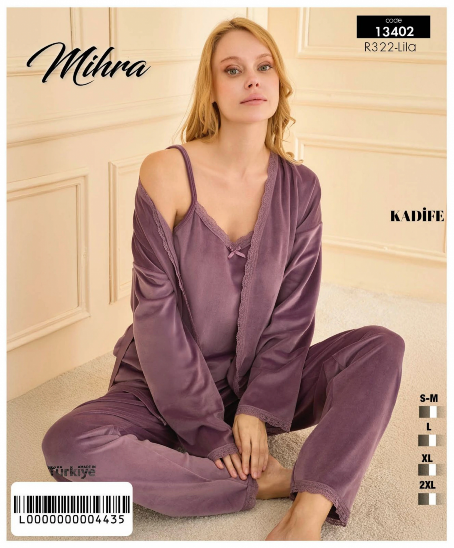 Mihra 13402 Kadın Kadife 3'Lü Pijama Takımı