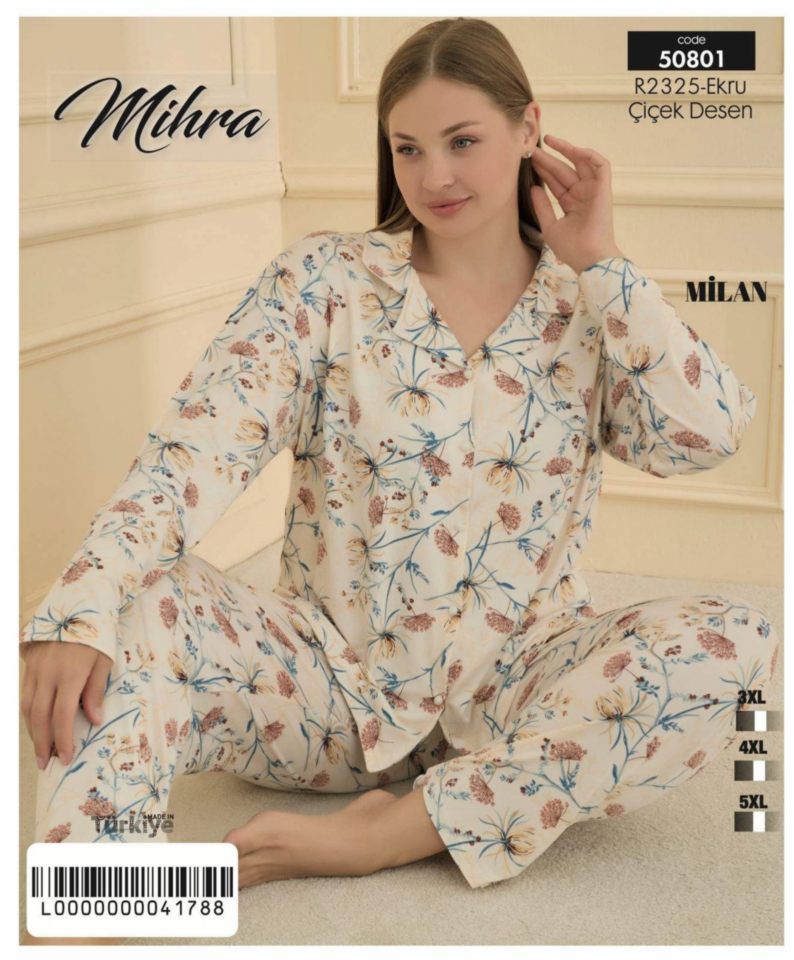Mihra 50801 Kadın Düğmeli Battal Pijama Takımı