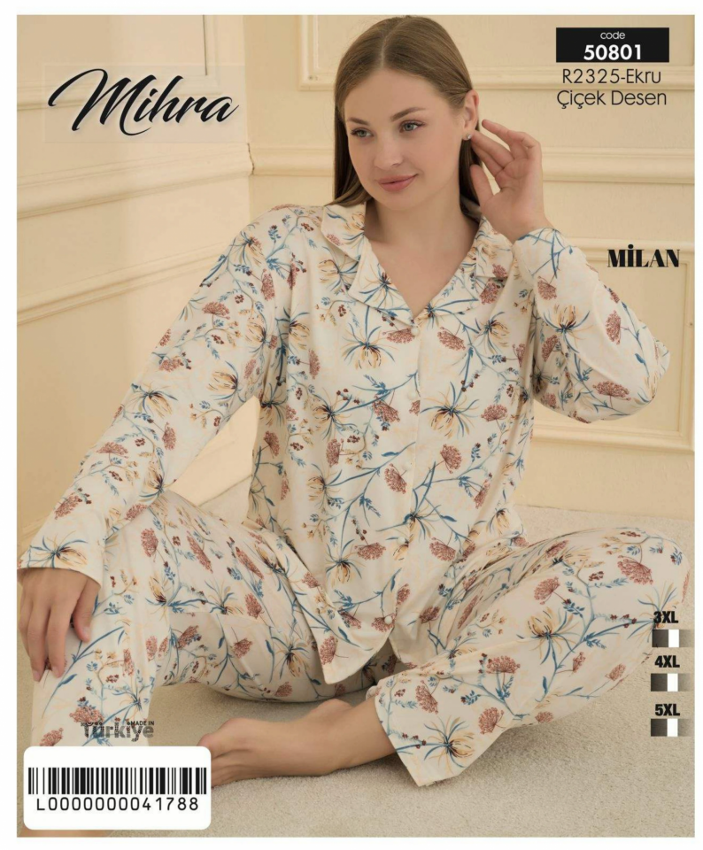 Mihra 50801 Kadın Düğmeli Battal Pijama Takımı