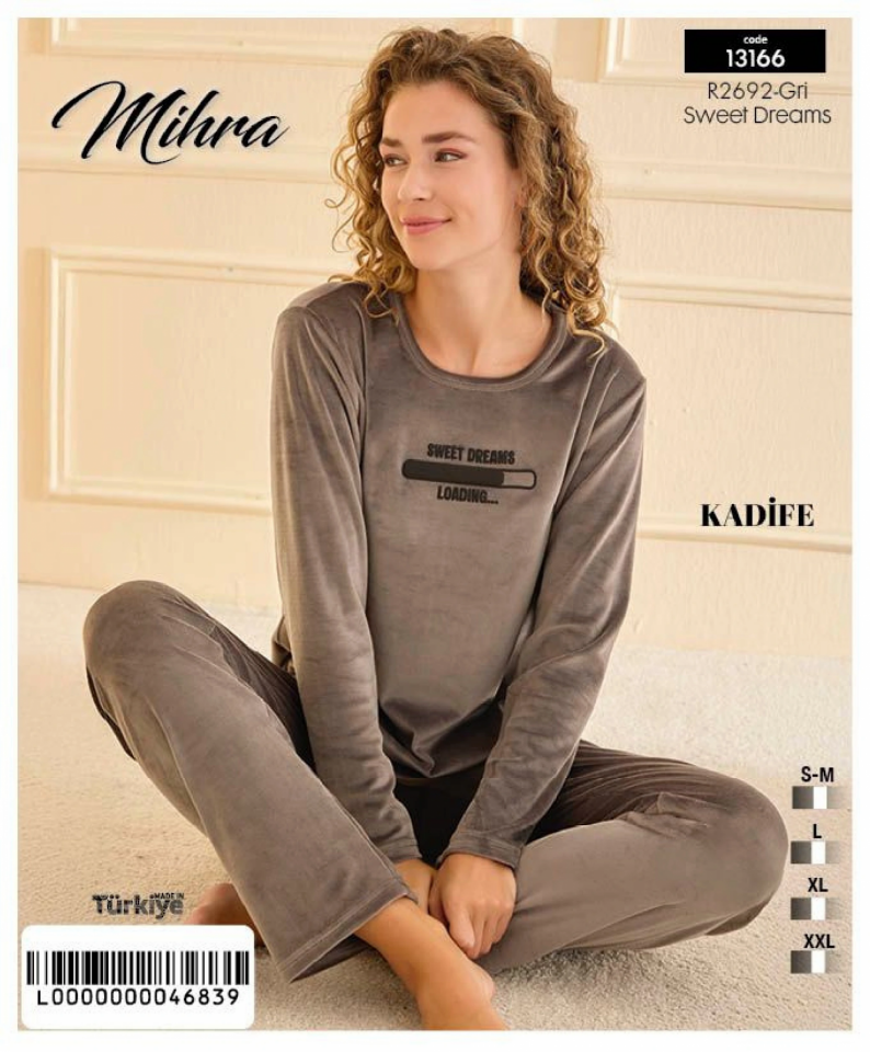 Mihra 13166 Kadın Kadife Uzun Kol Pijama Takımı