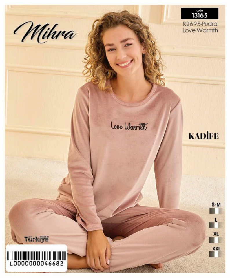 Mihra 13165 Kadın Kadife Uzun Kol Pijama Takımı