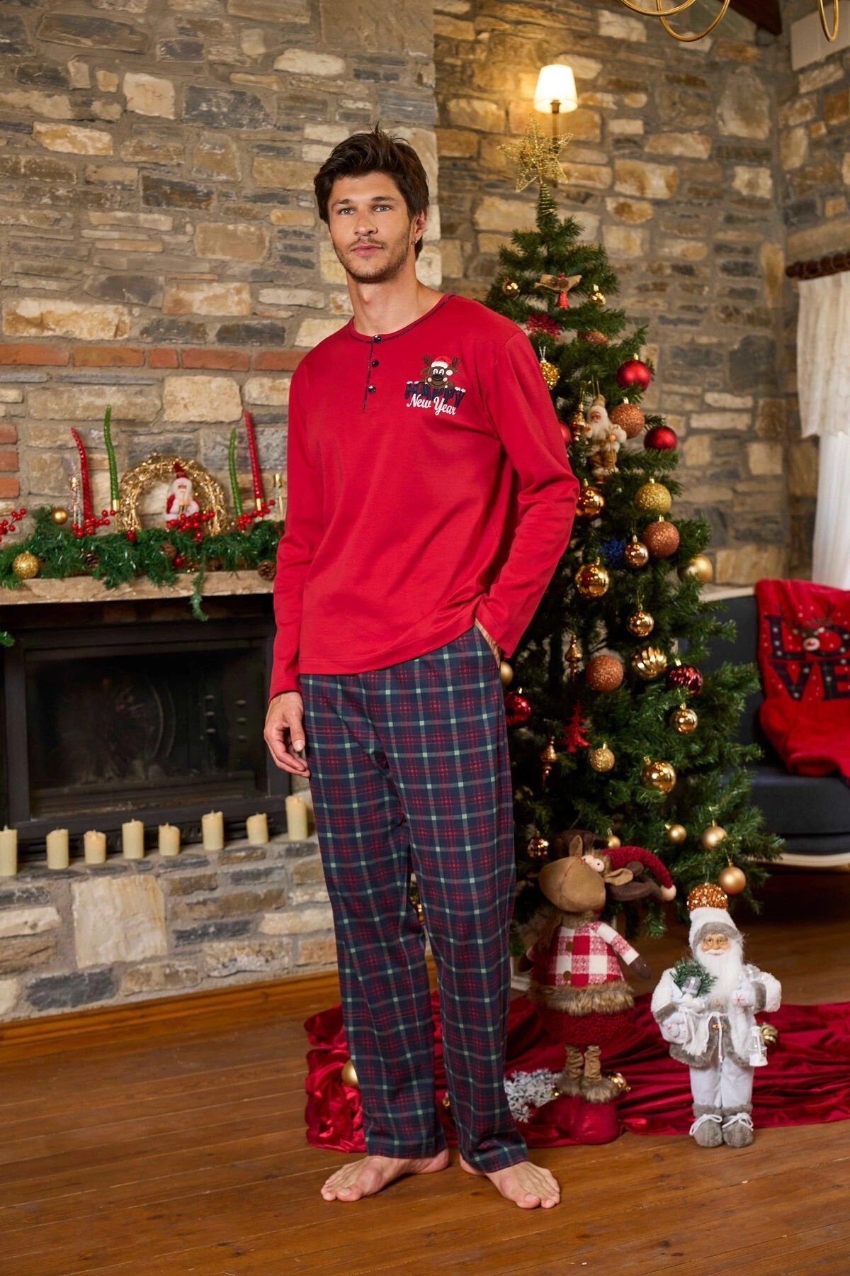 Aqua 26164 Erkek Uzun Kol Düğme Yaka Pijama Takımı