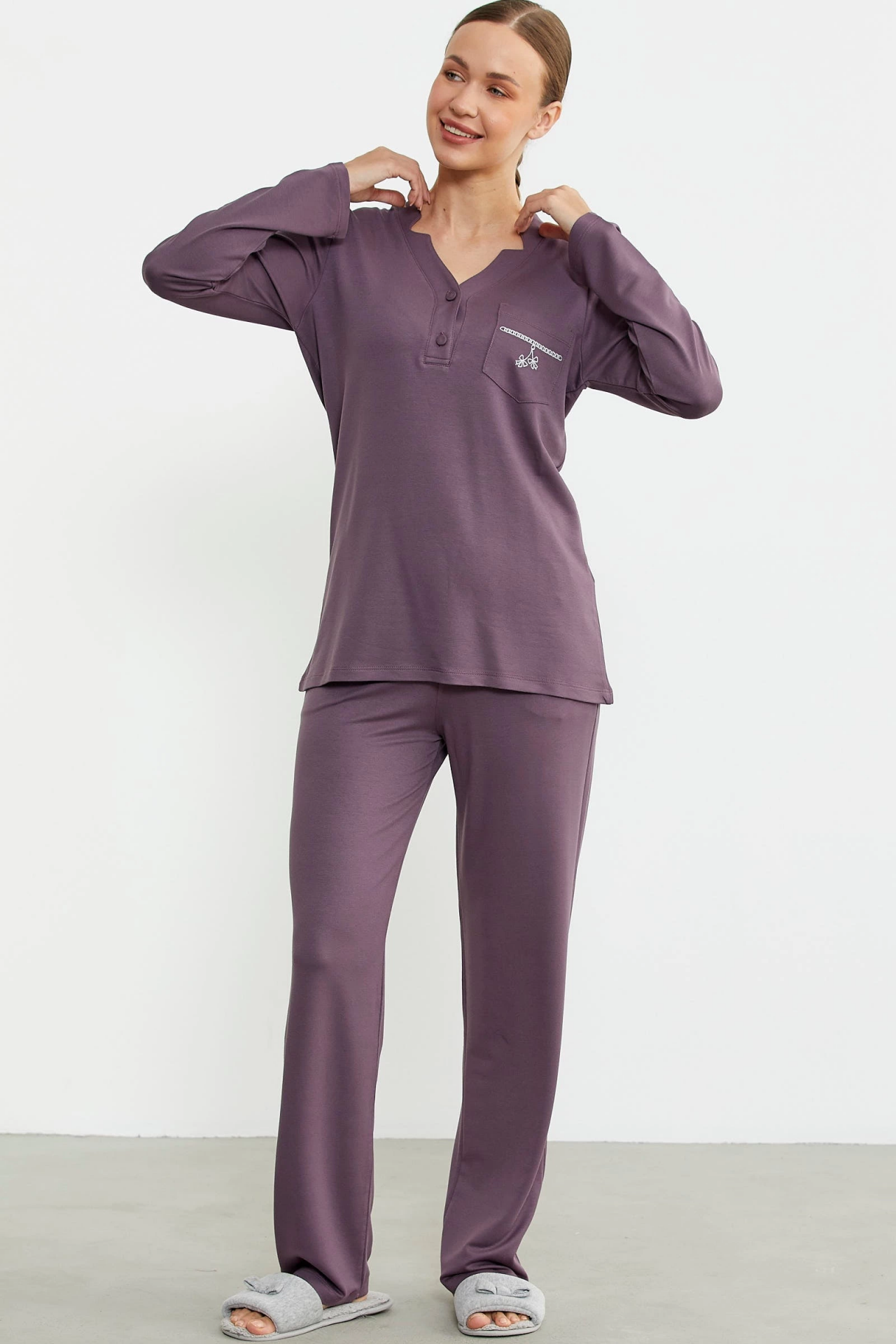 Sementa 76438 Yarım Düğmeli Cep Detaylı Pijama Takım