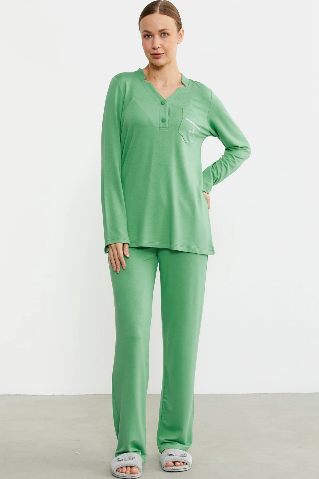 Sementa 76438 Yarım Düğmeli Cep Detaylı Pijama Takım